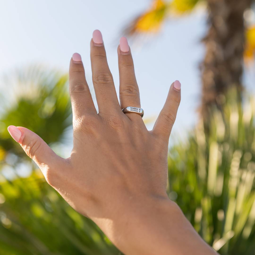 Gepersonaliseerde ring met coördinaten