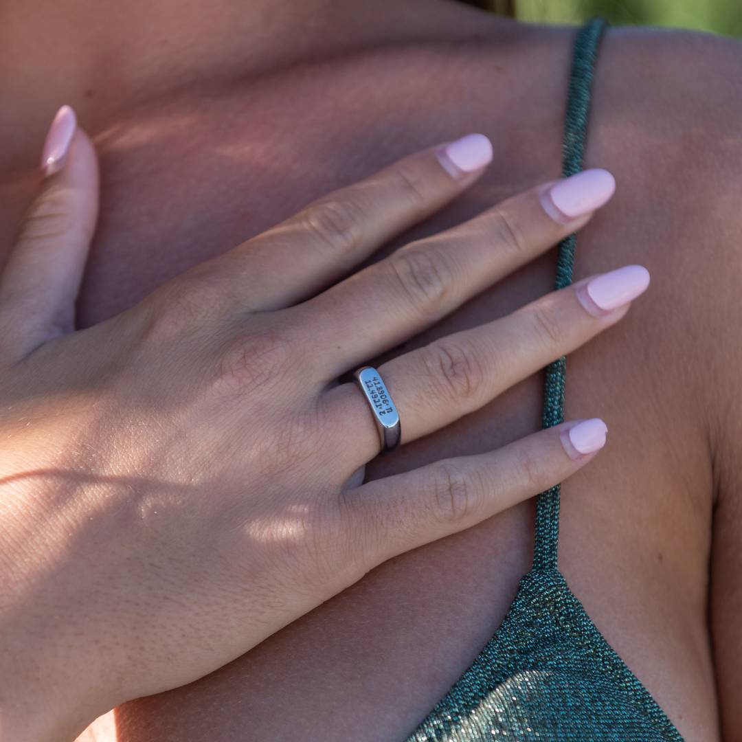 Gepersonaliseerde ring met coördinaten