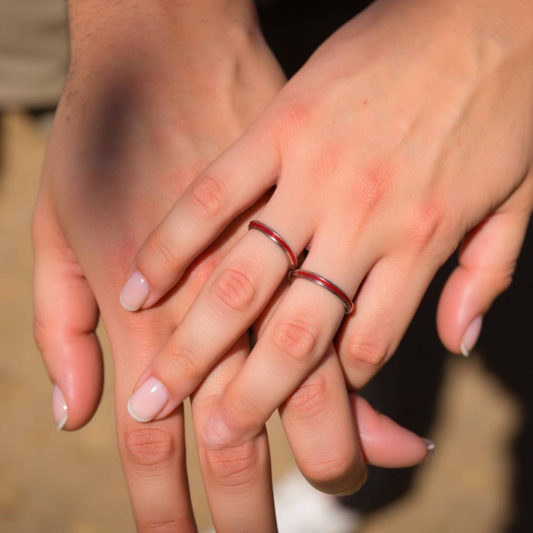 Coppia di Anelli "Filo Rosso" del Destino in Argento Sterling