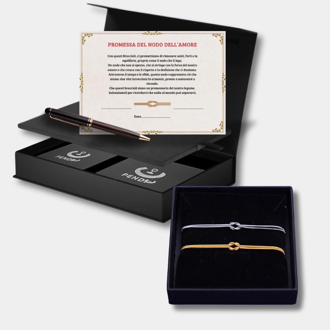 Coppia di 2 Bracciali Nodo dell'Amore - Confezione Regalo con Certificato di Promessa