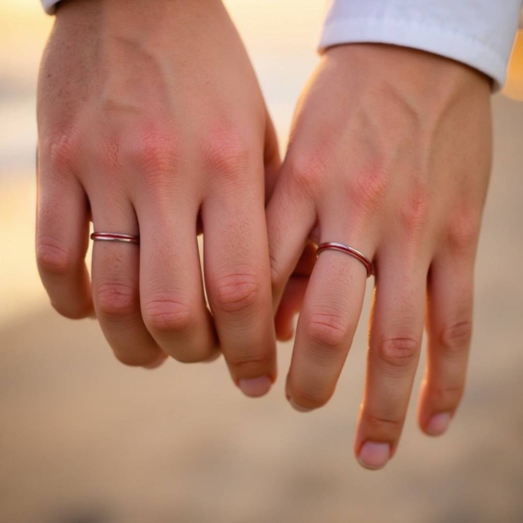 Coppia di Anelli "Filo Rosso" del Destino in Argento Sterling