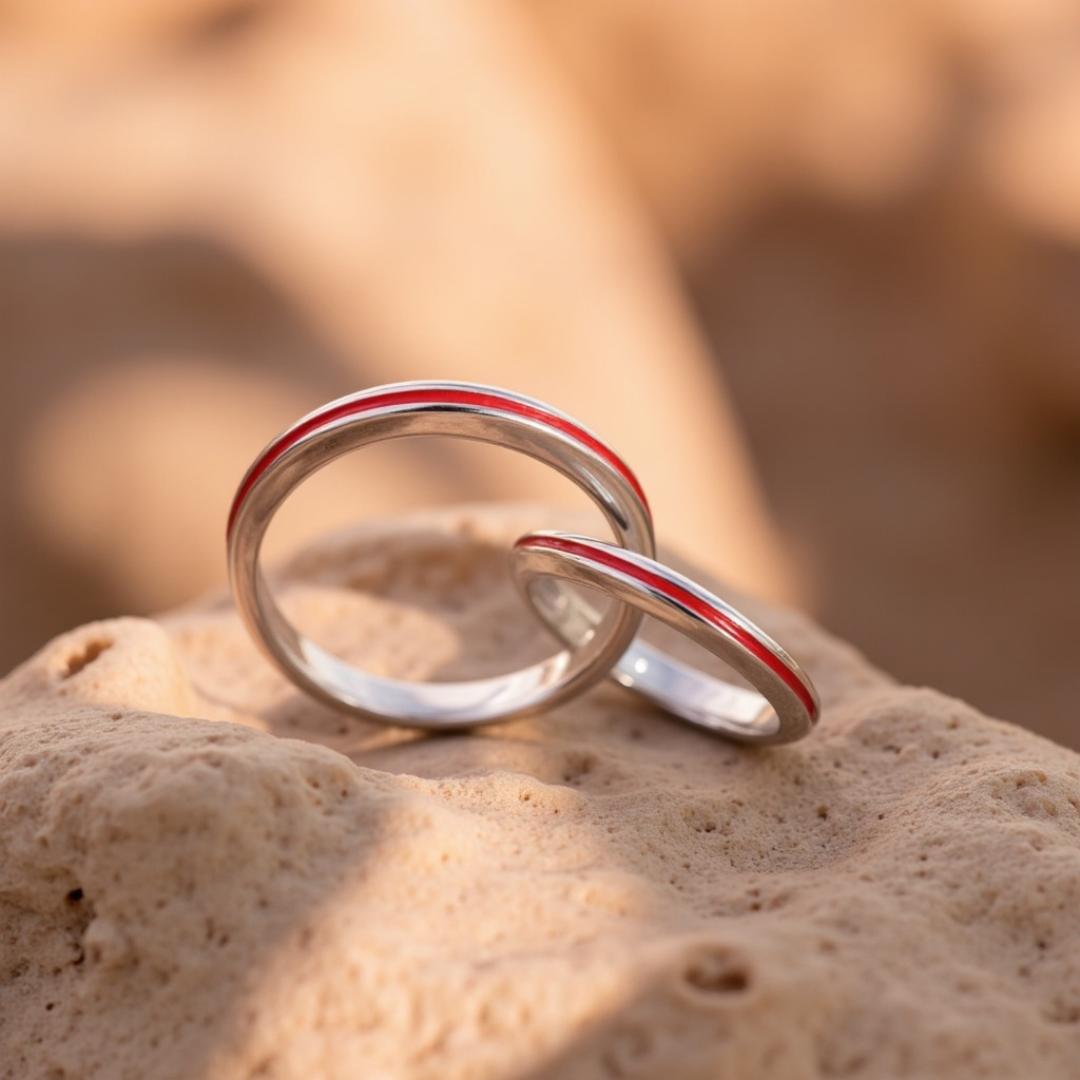 Coppia di Anelli "Filo Rosso" del Destino in Argento Sterling