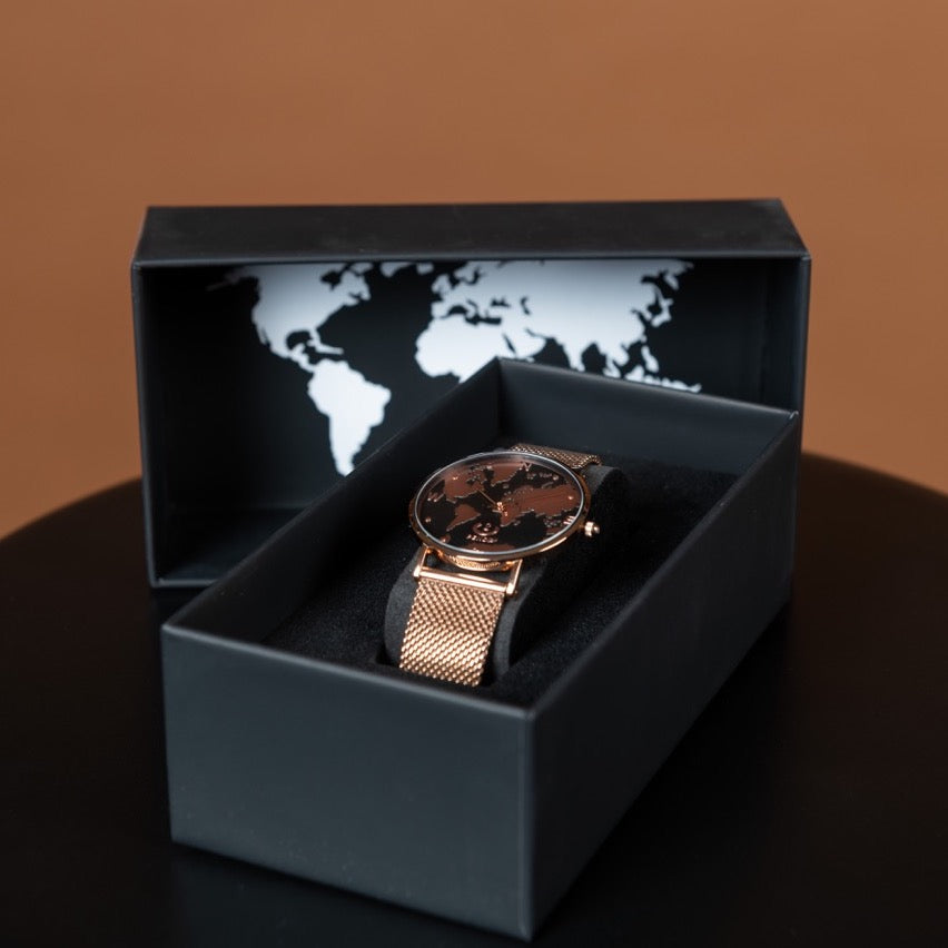 Reloj personalizado con mapa del mundo