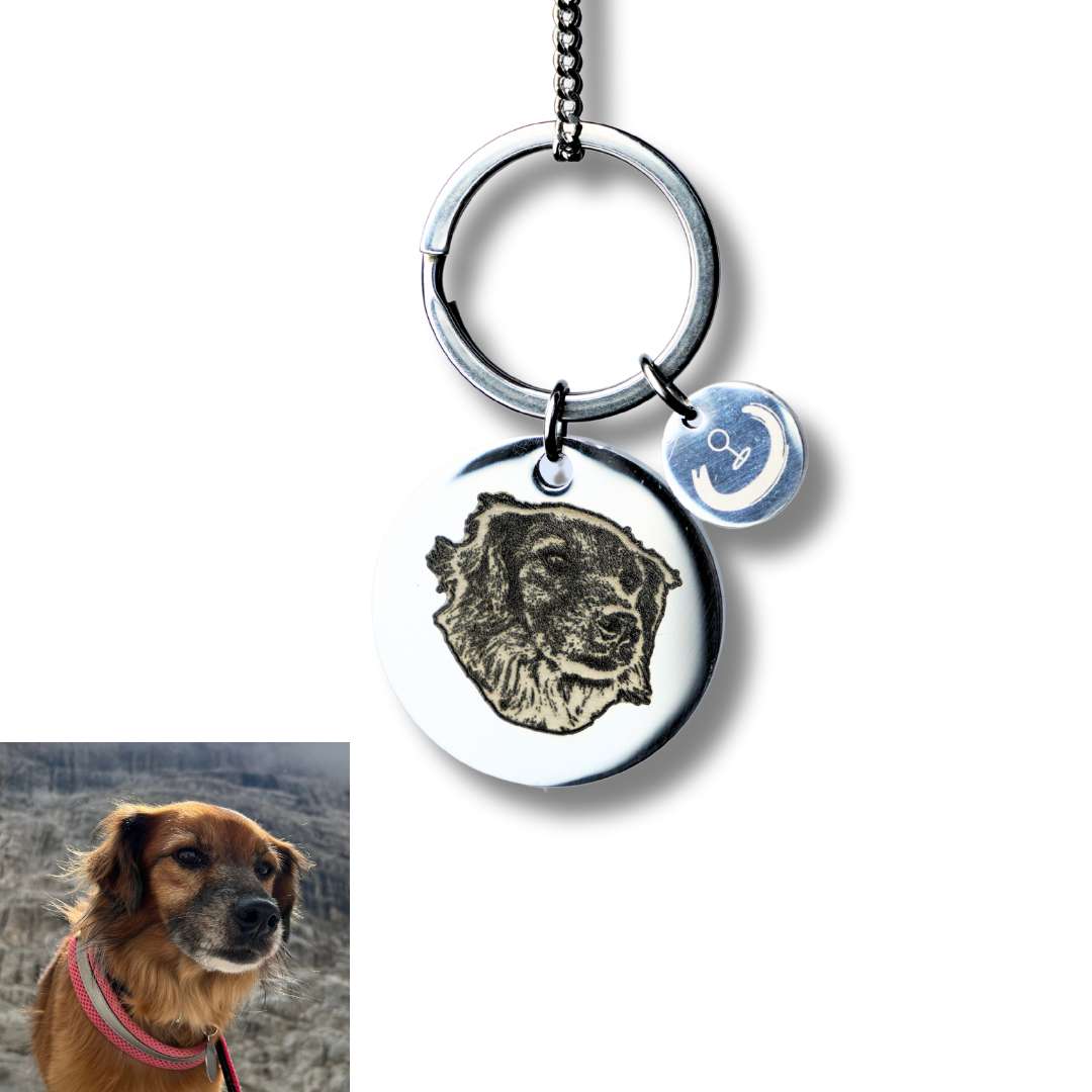 Porte-clés rond avec photo animalière gravée