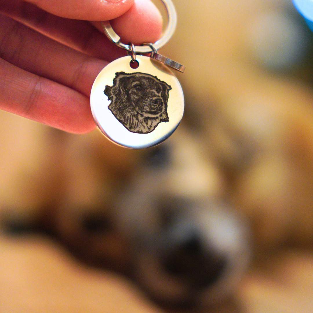 Porte-clés rond avec photo animalière gravée