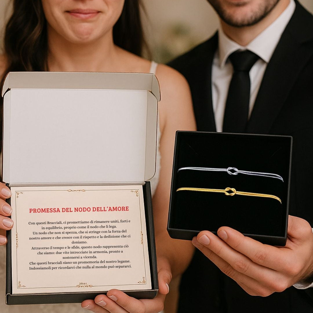 Coppia di 2 Bracciali Nodo dell'Amore - Confezione Regalo con Certificato di Promessa