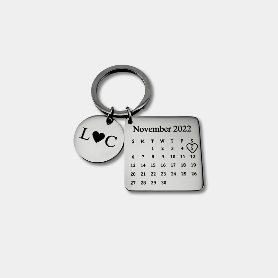 Porta-chaves quadrado personalizado com data de calendário gravada