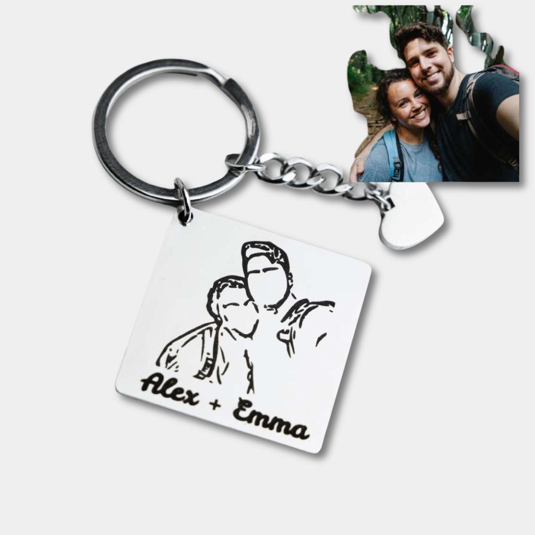 Porta-chaves Quadrado Personalizado com Foto de Casal Gravada