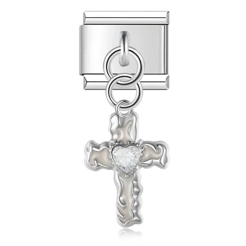 Charm - Croce con Cuore, su Argento