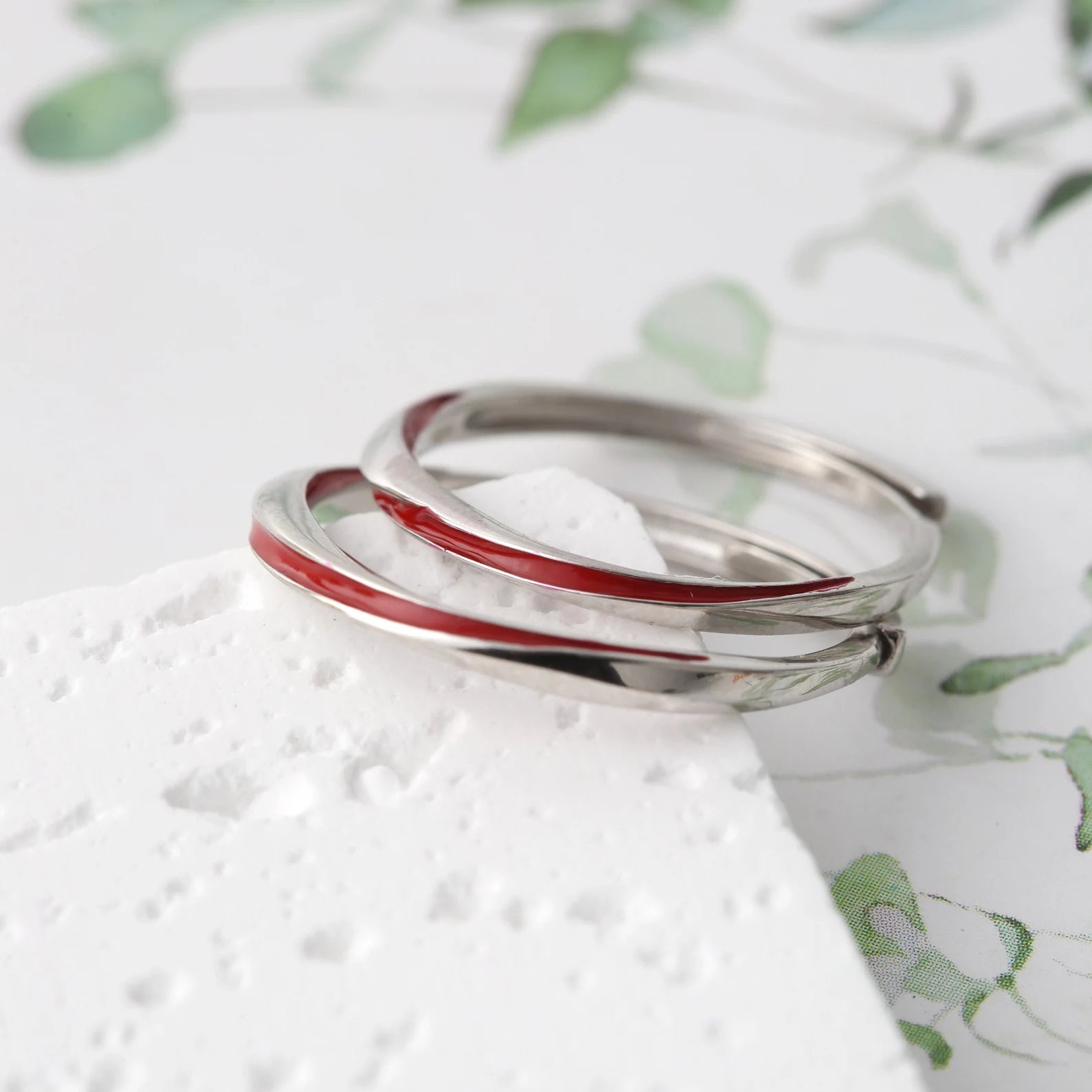 Coppia di Anelli "Filo Rosso" del Destino in Argento Sterling