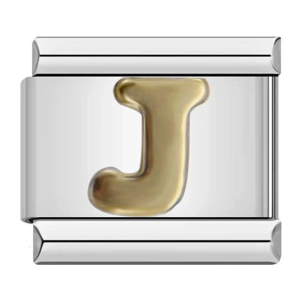 Charm - Lettera J in Oro, su Argento