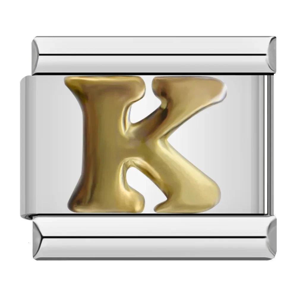 Charm - Lettera K in Oro, su Argento