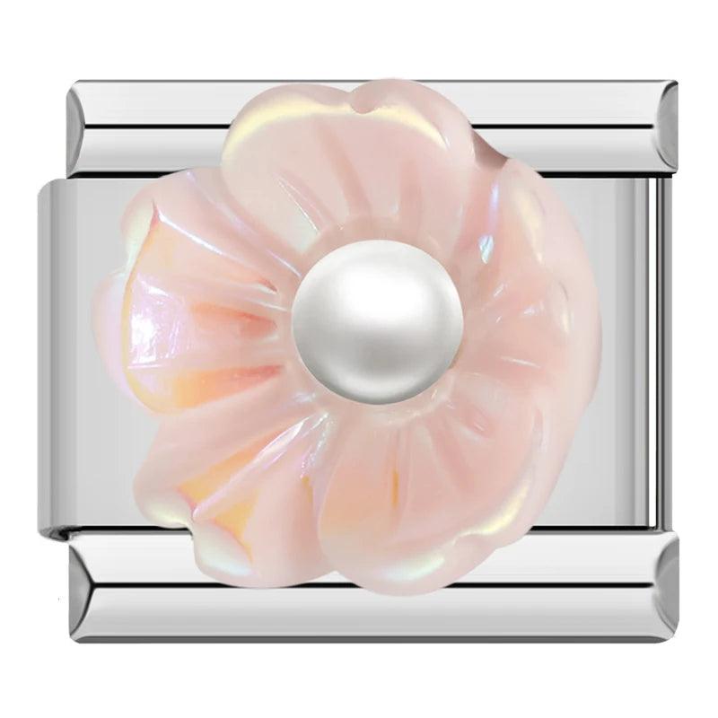 Charm - Fiore Rosa e la Sua Perla in 3D